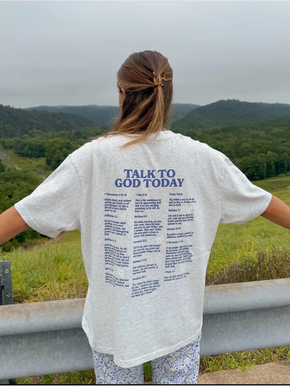 Talk To God Today Short Sleeve Graphic Tee - Light Heather Gray & Navy